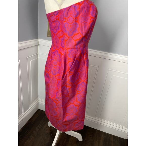 NWT, J.Crew, Size 6, Red & Purple Strapless Midi Dress, Silk Blend, Supportive - Picture 3 of 9